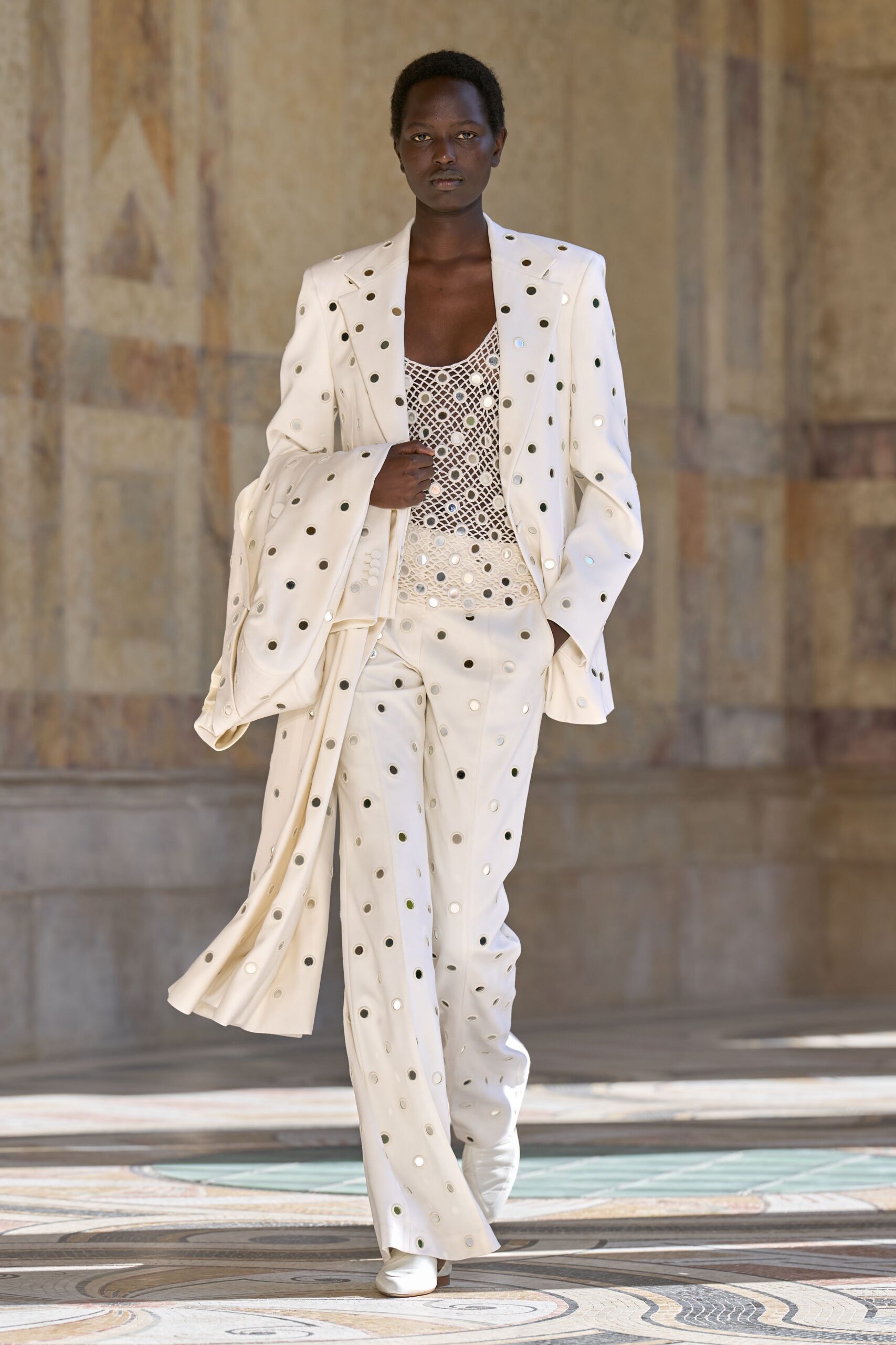 ivory mirror eyelet blazer