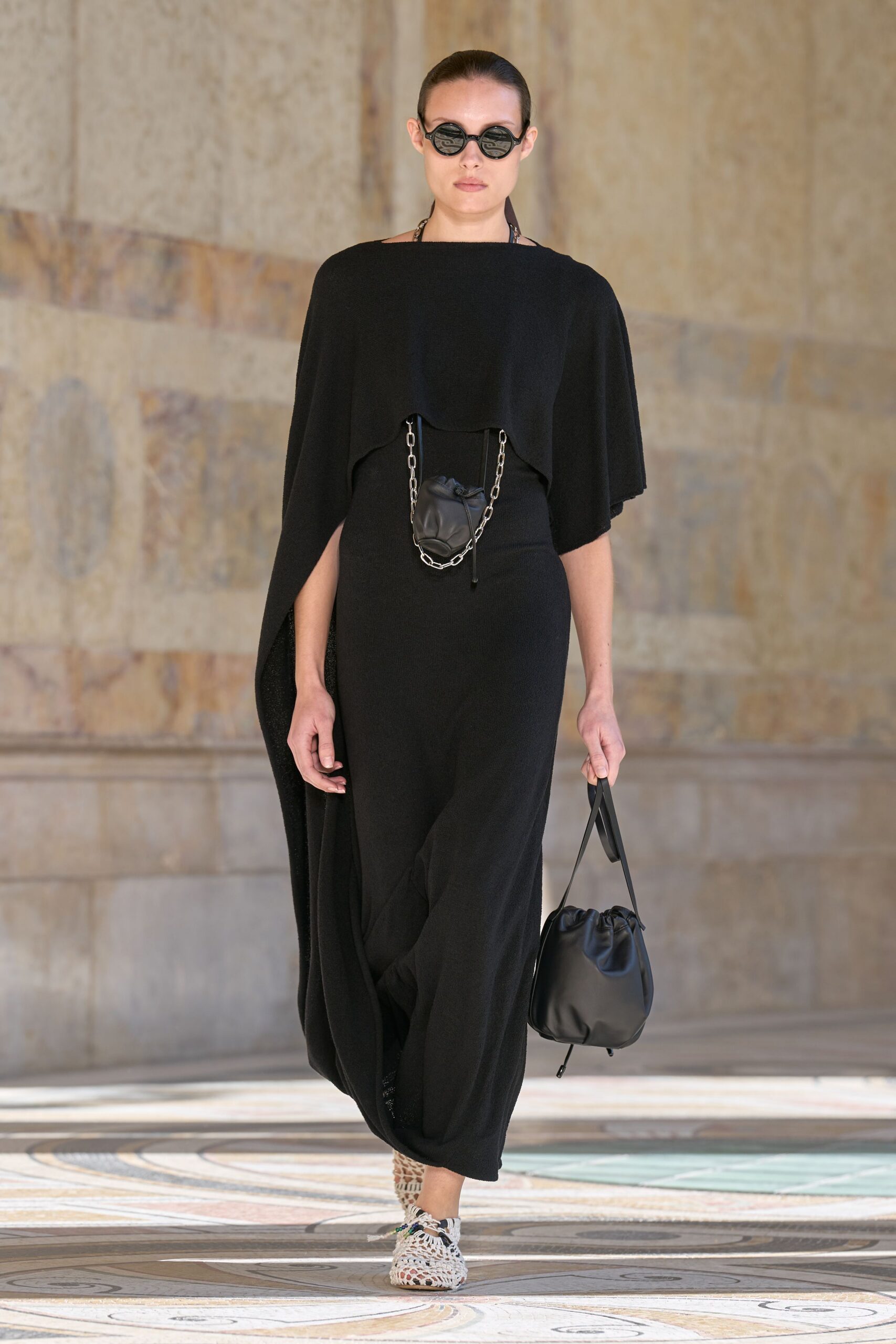 black draped knit maxi dress