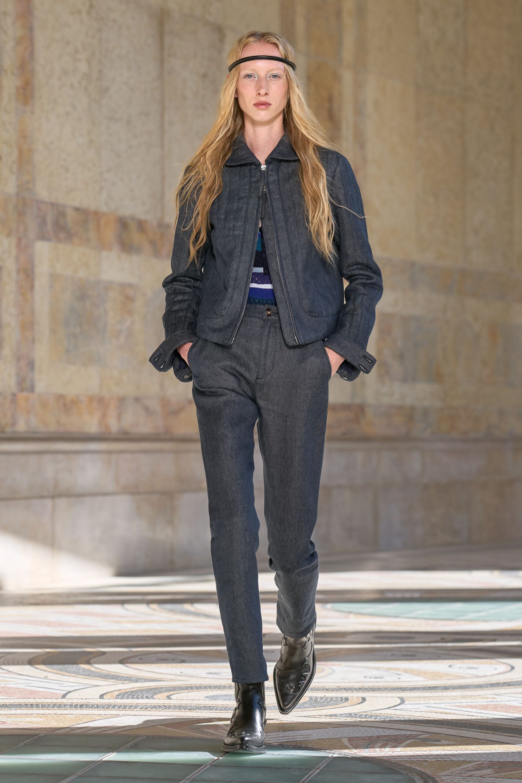 cropped denim zip-front jacket