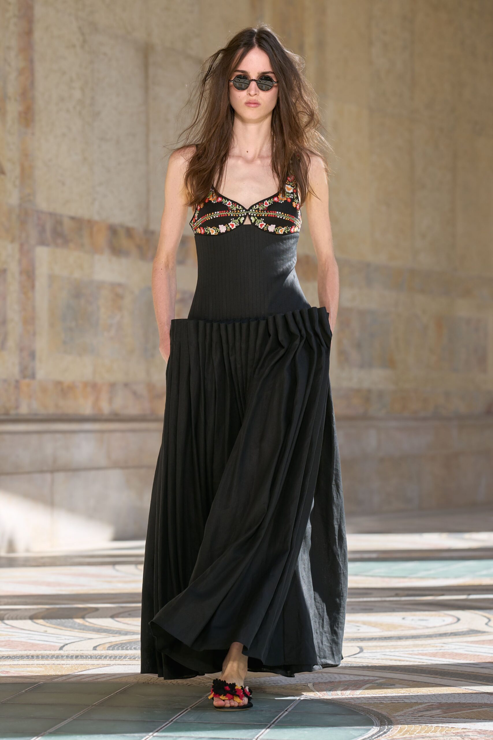 black embroidered floral bodice maxi dress
