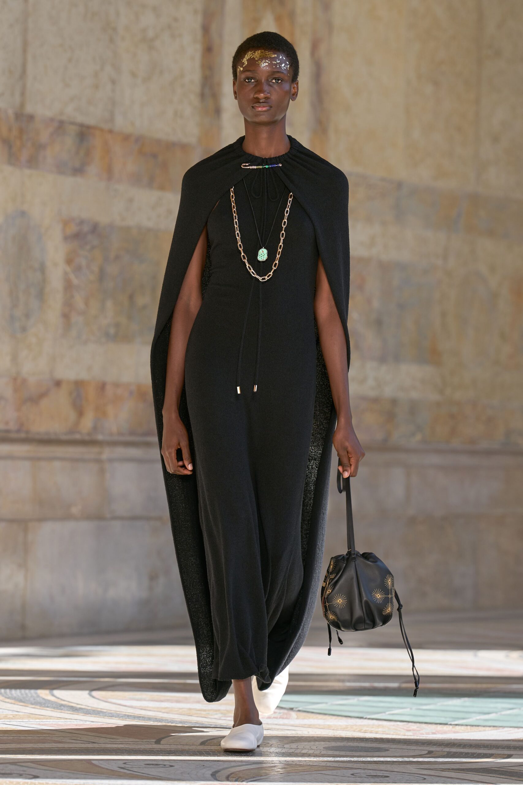 black cape-effect knit gown