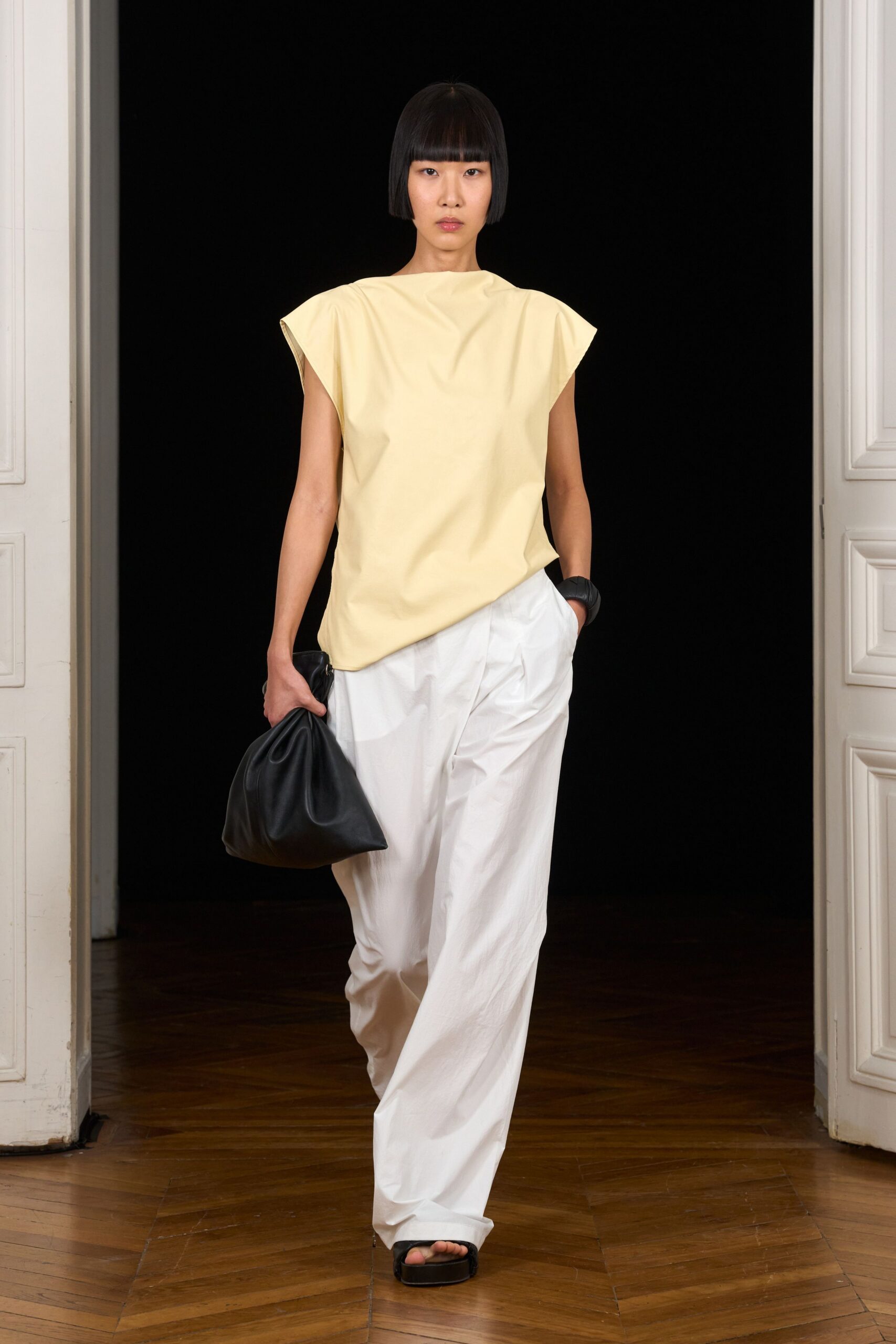 draped butter yellow sleeveless top