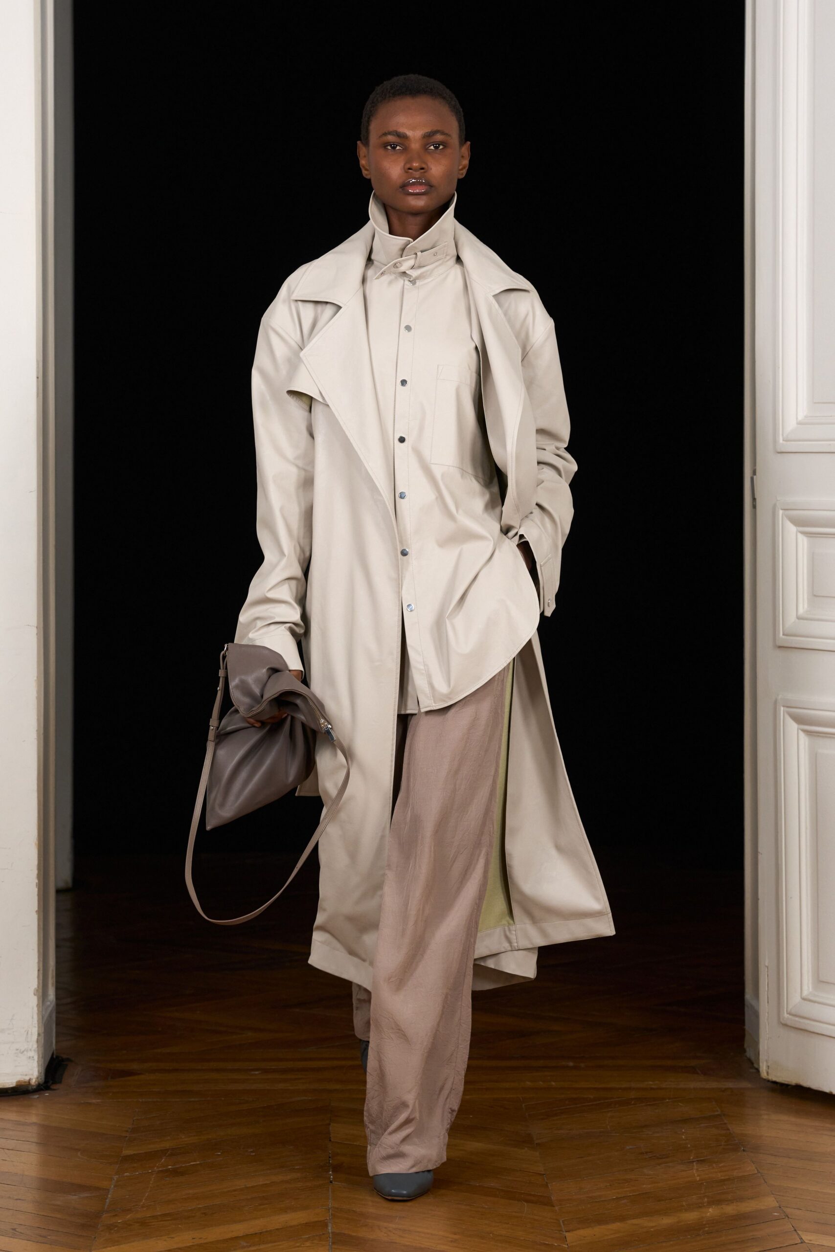 ivory leather overshirt coat