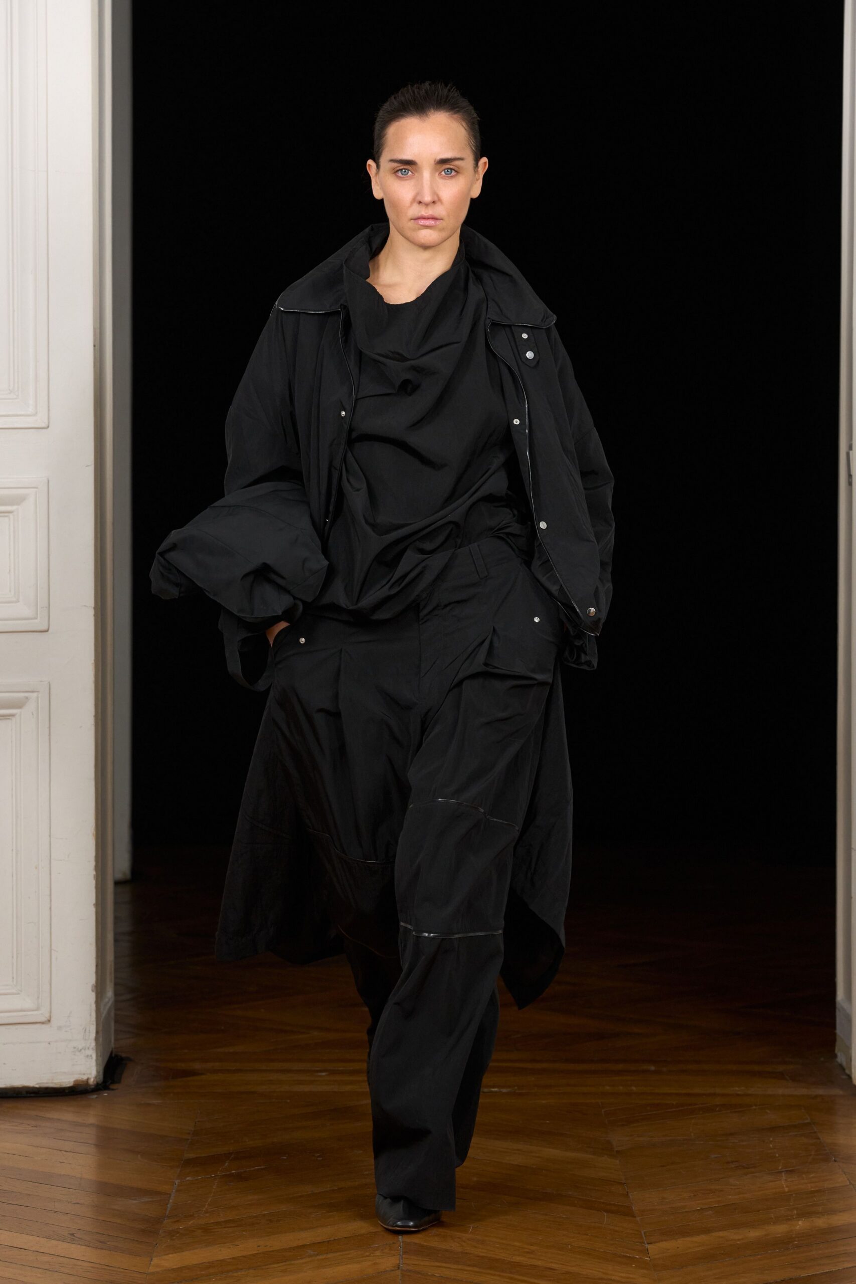 black draped cowl-neck top