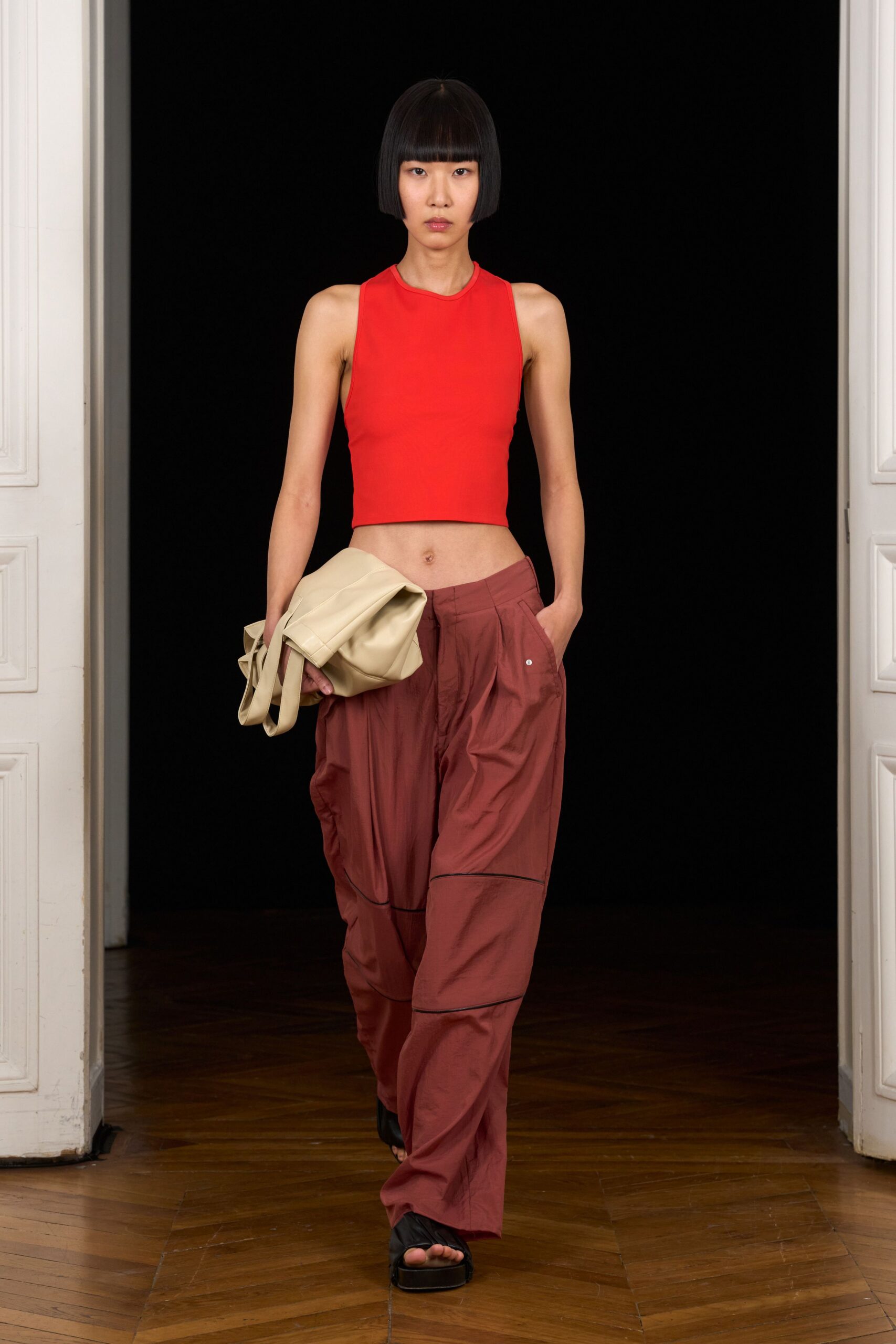 red ribbed high-neck crop top