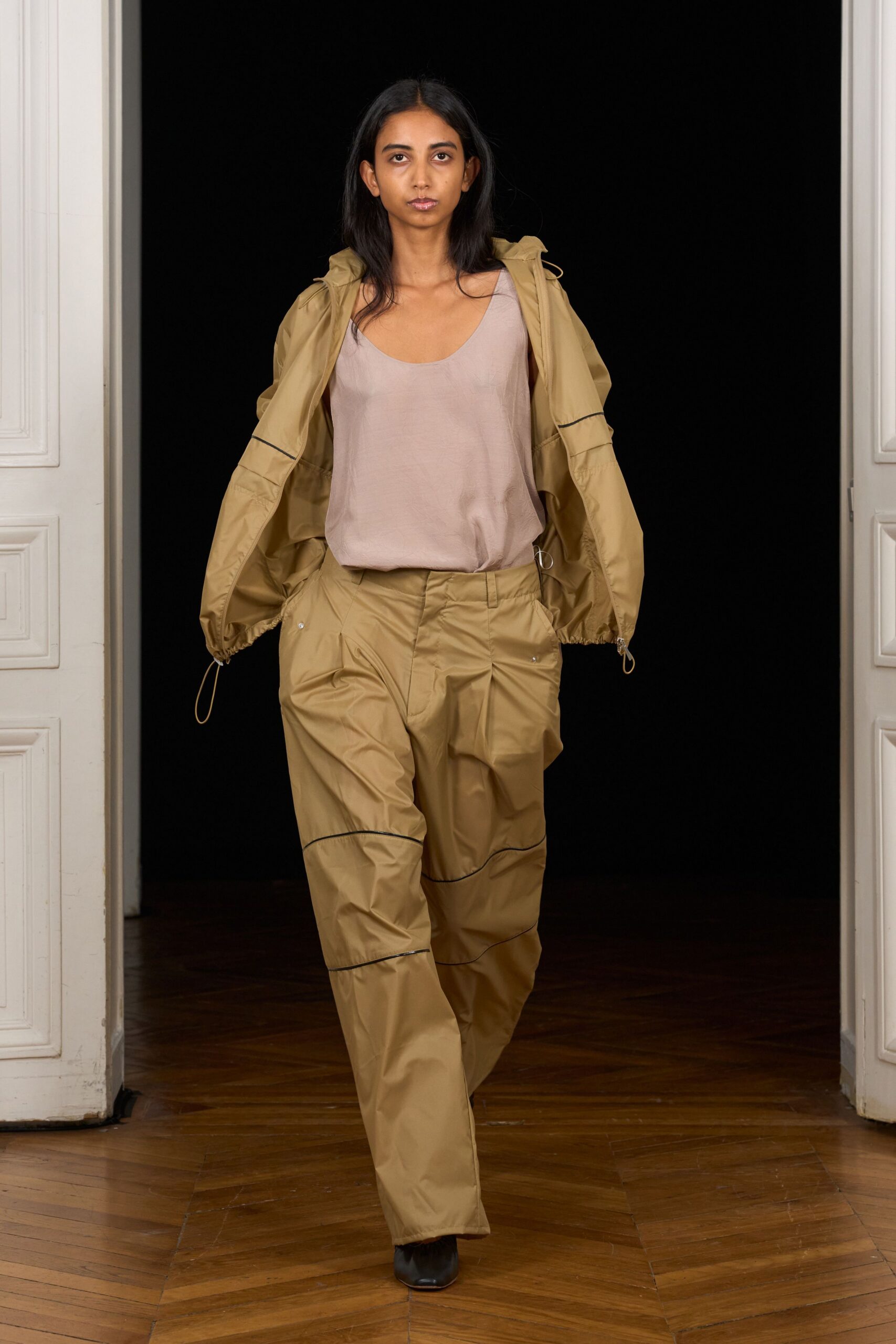 beige nylon windbreaker jacket