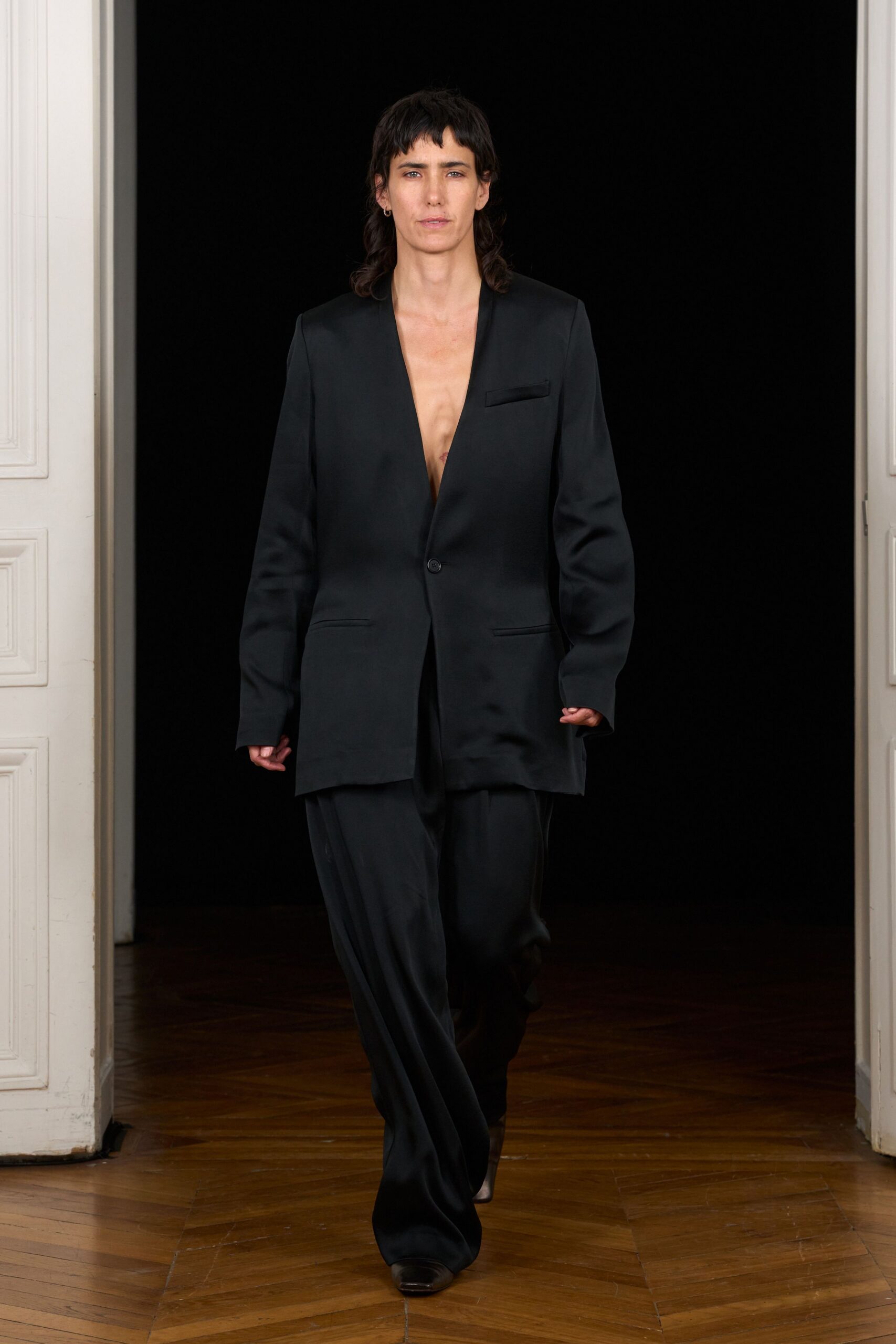 deep plunge black tuxedo blazer