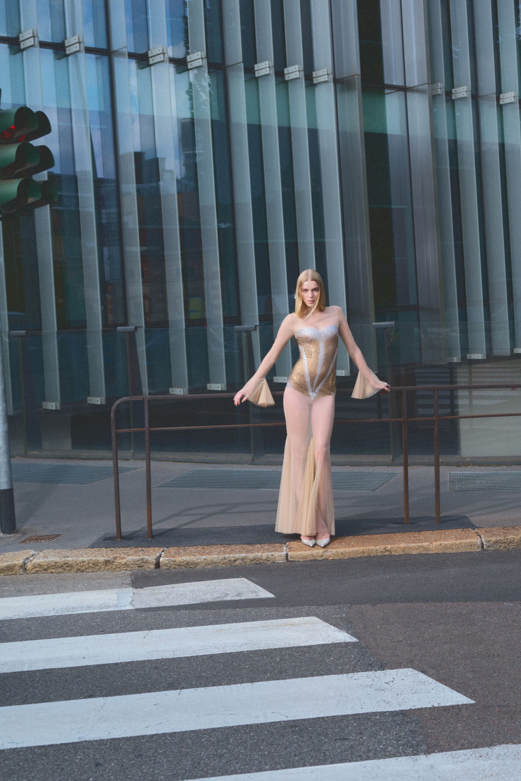 strapless illusion evening gown