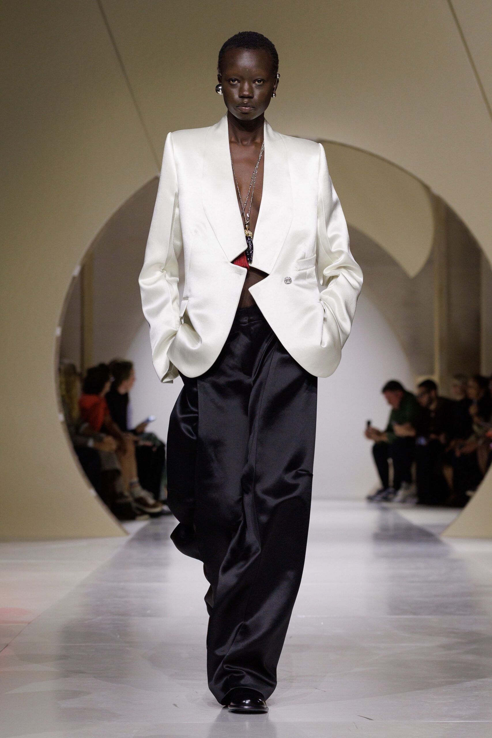 white satin shawl-lapel blazer