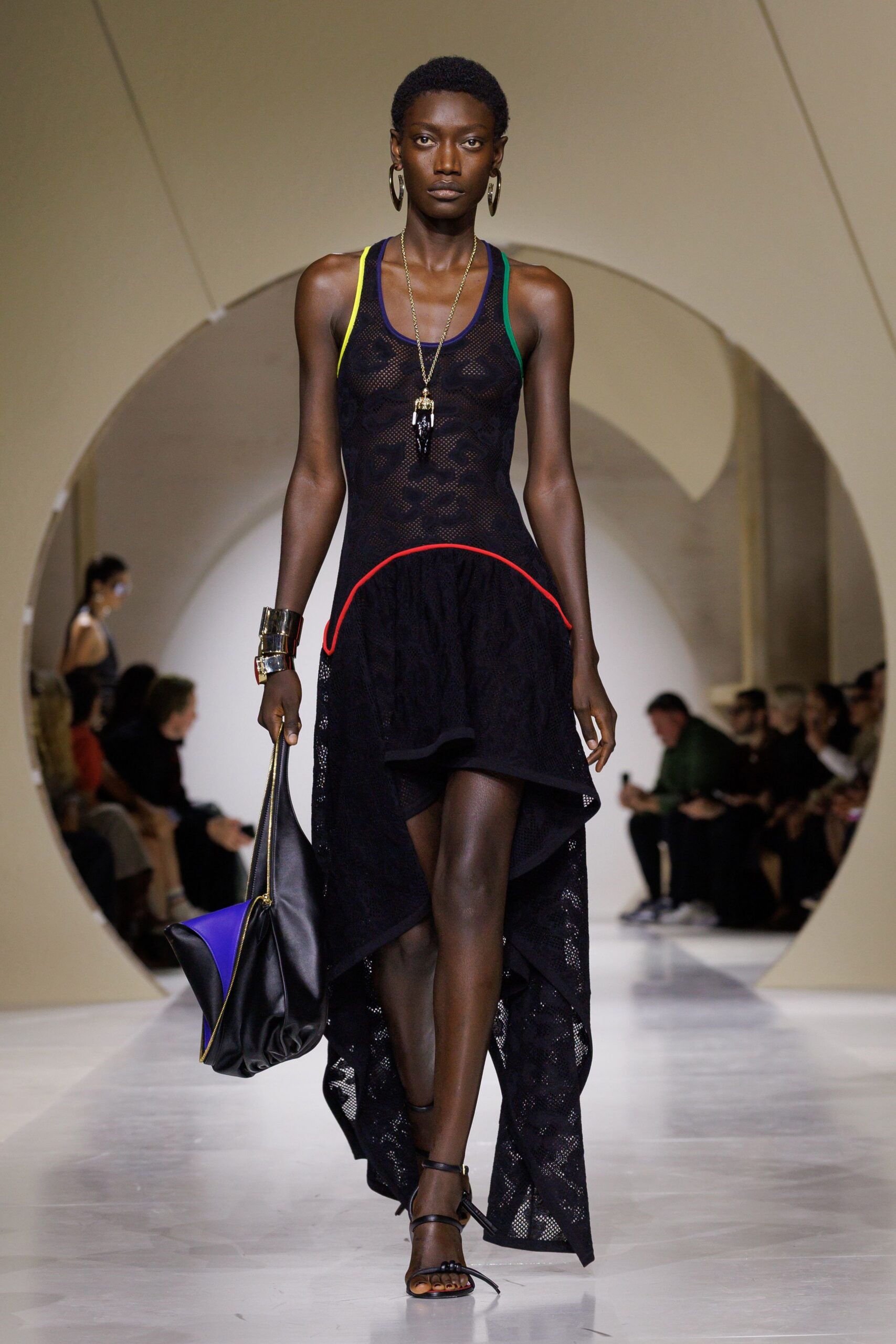 asymmetric mesh high-low dress