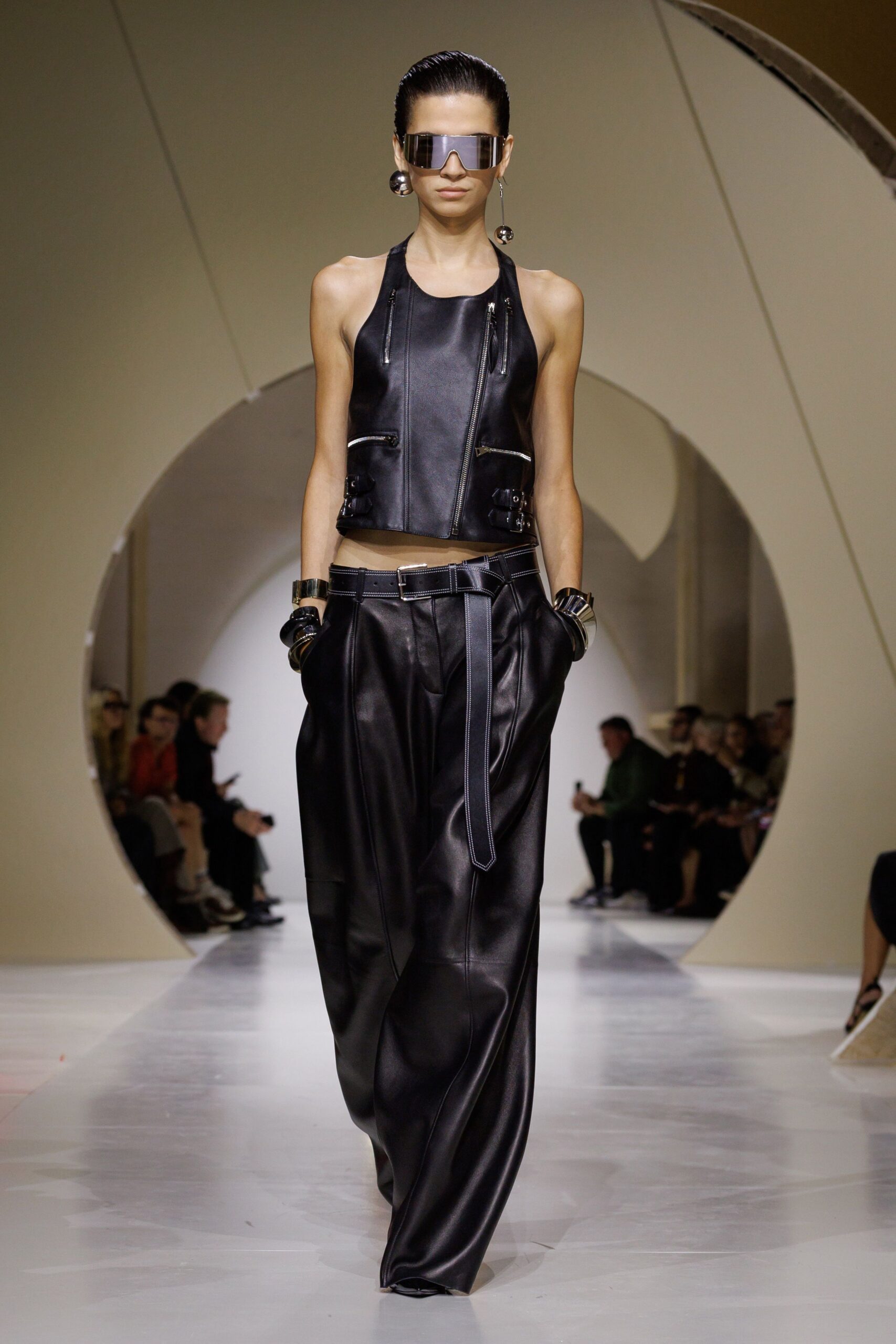 black leather halter biker top