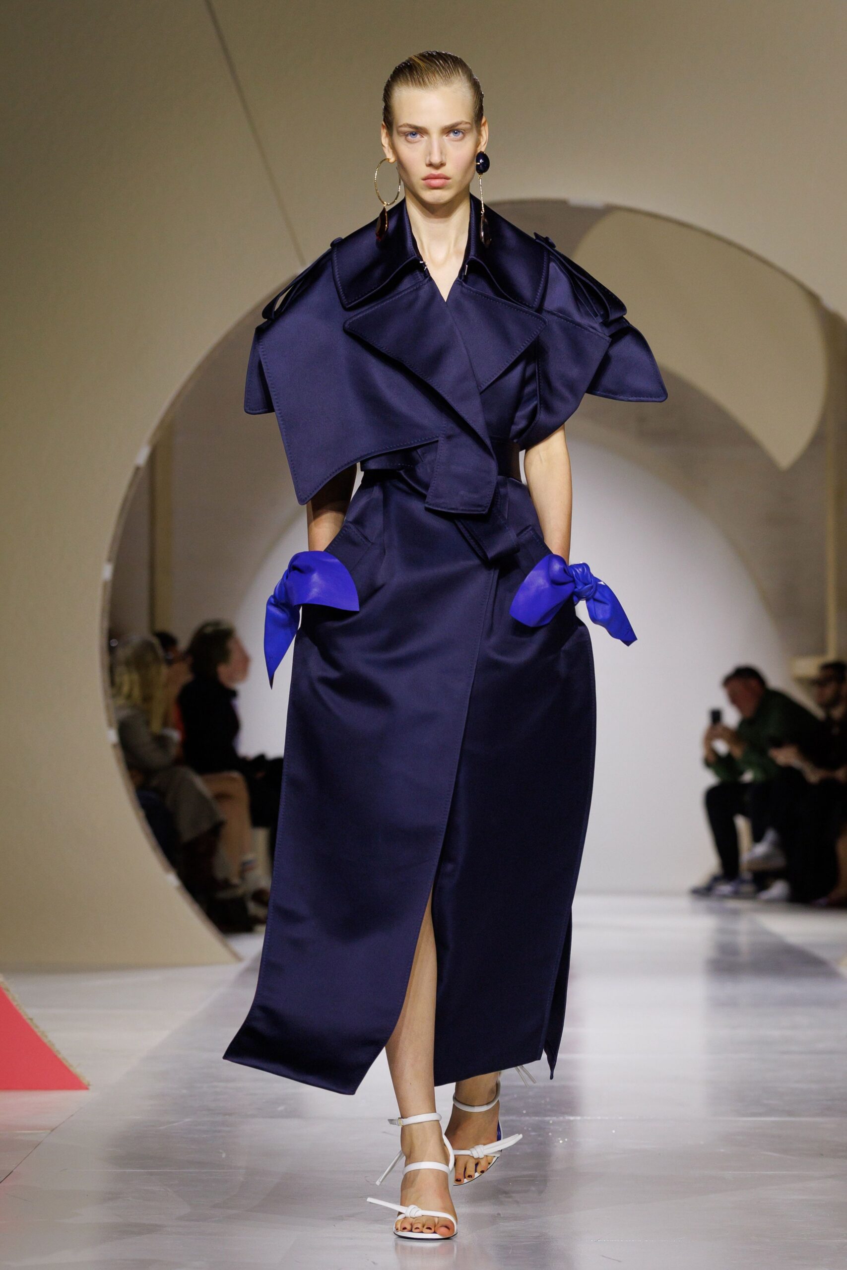 origami collar satin evening dress