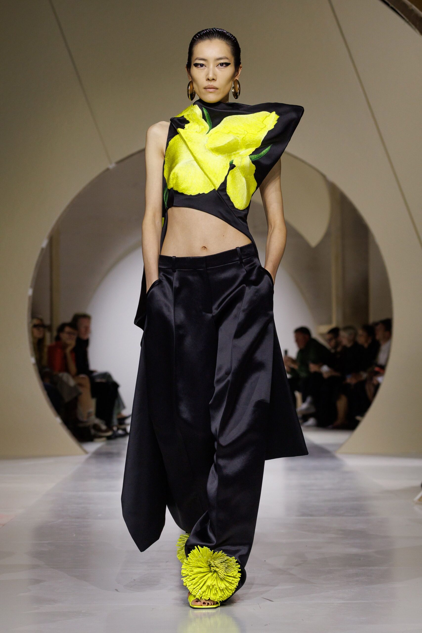 sculptural orchid print cutout top