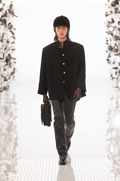 black leather slim straight-leg shiny pants