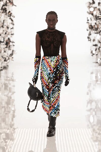 multi sequin fitted embellished shiny textured midi skirt