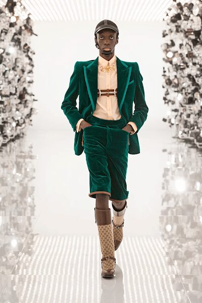 green velvet long-sleeve collared tailored textured blazer