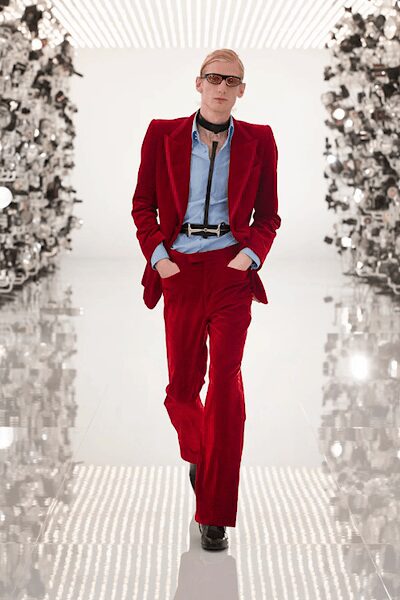 red velvet long-sleeve collared tailored textured blazer
