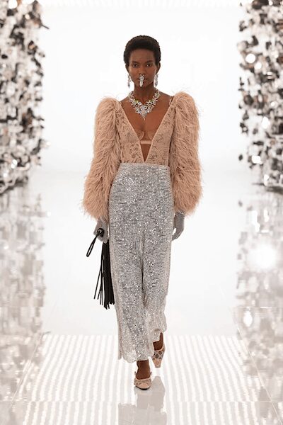 gray sequin high-waisted wide-leg shiny textured pants