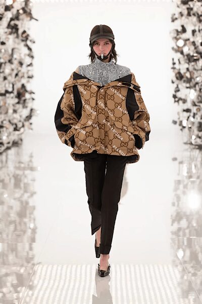 brown high-neck oversized printed layered cape