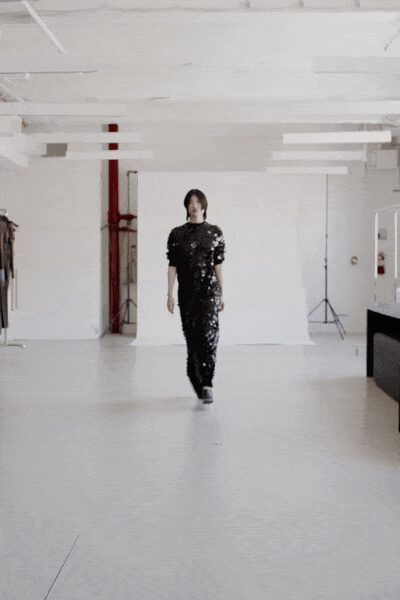 black sequin short-sleeve high-neck sequined shiny maxi gown