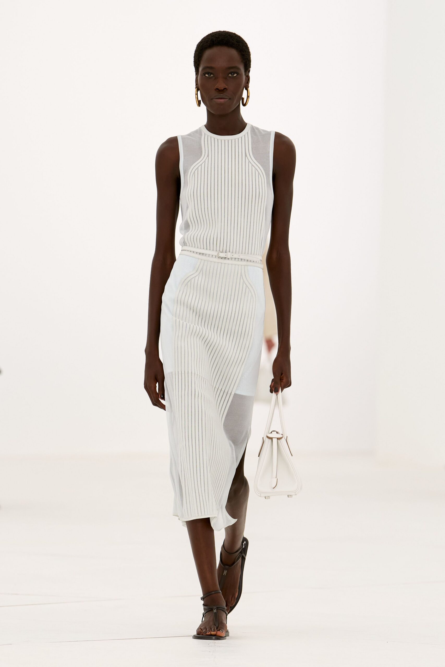 white sheer ribbed knit midi dress