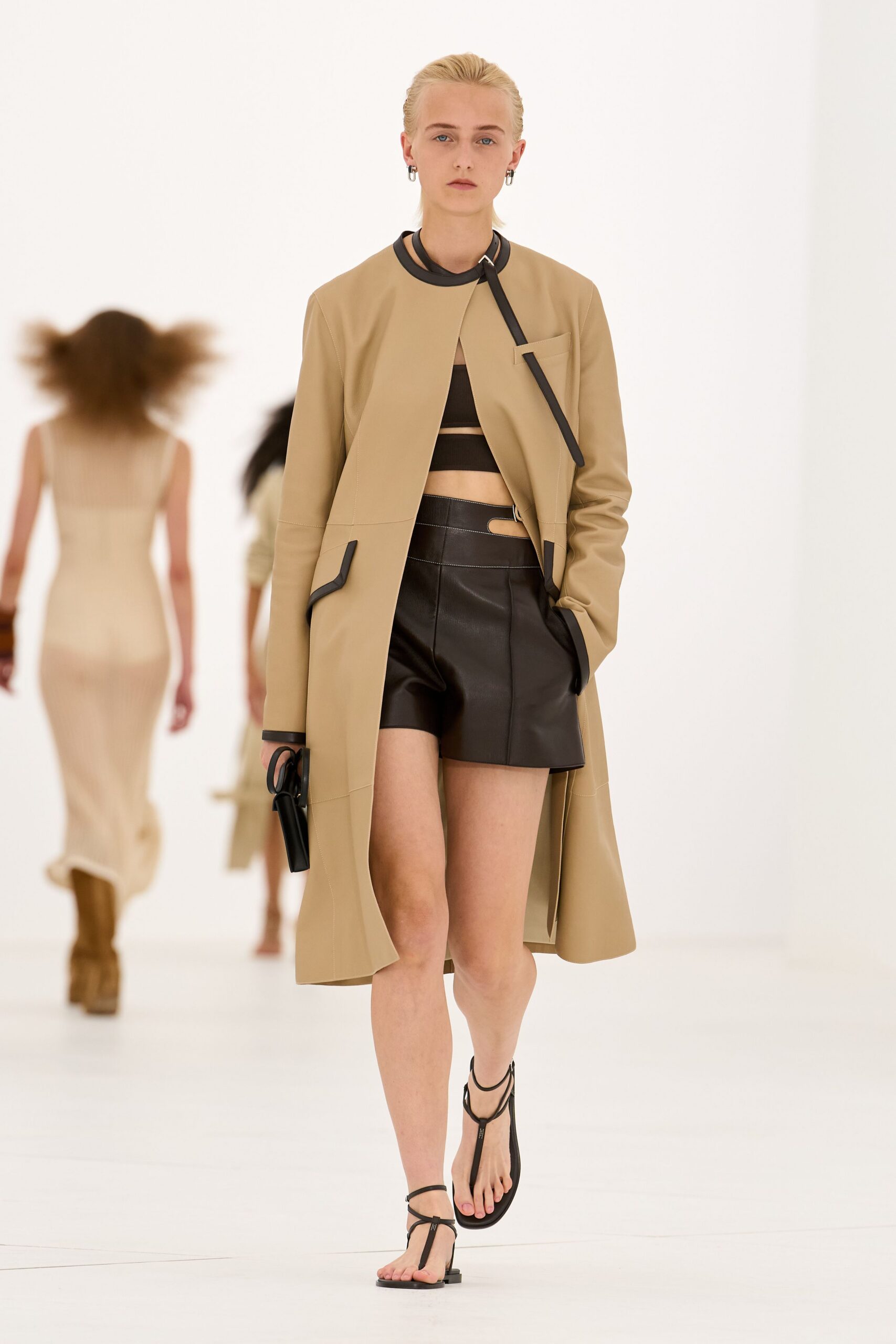 contrast-trim leather coat