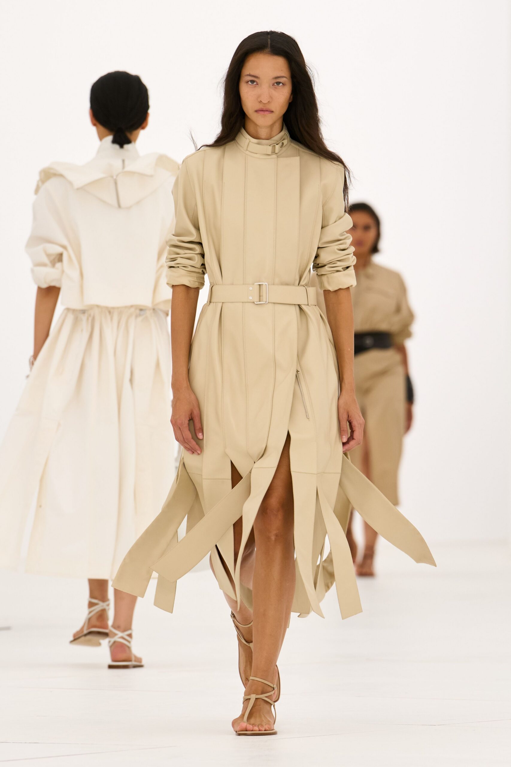 belted cutout leather midi dress