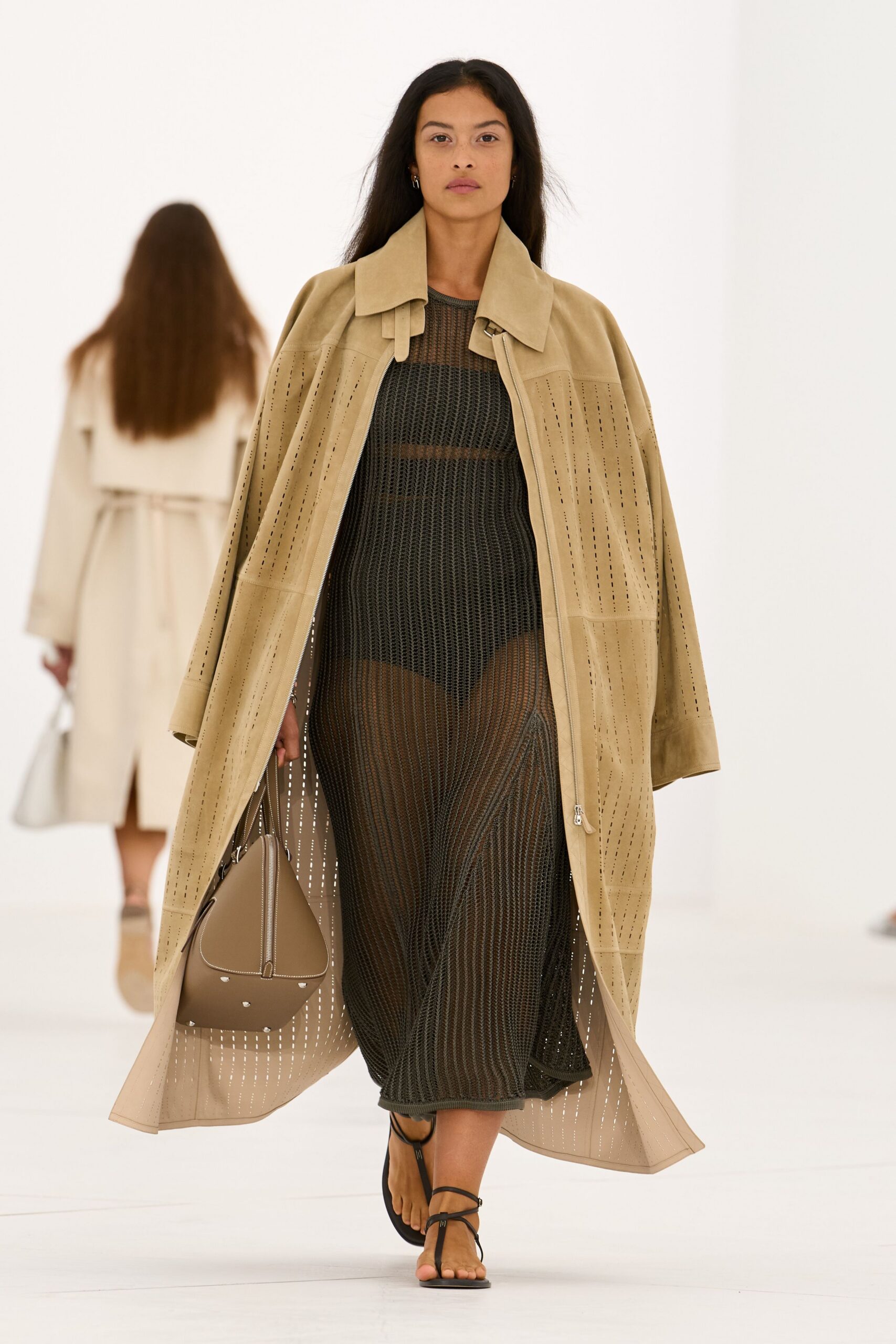 perforated suede maxi coat