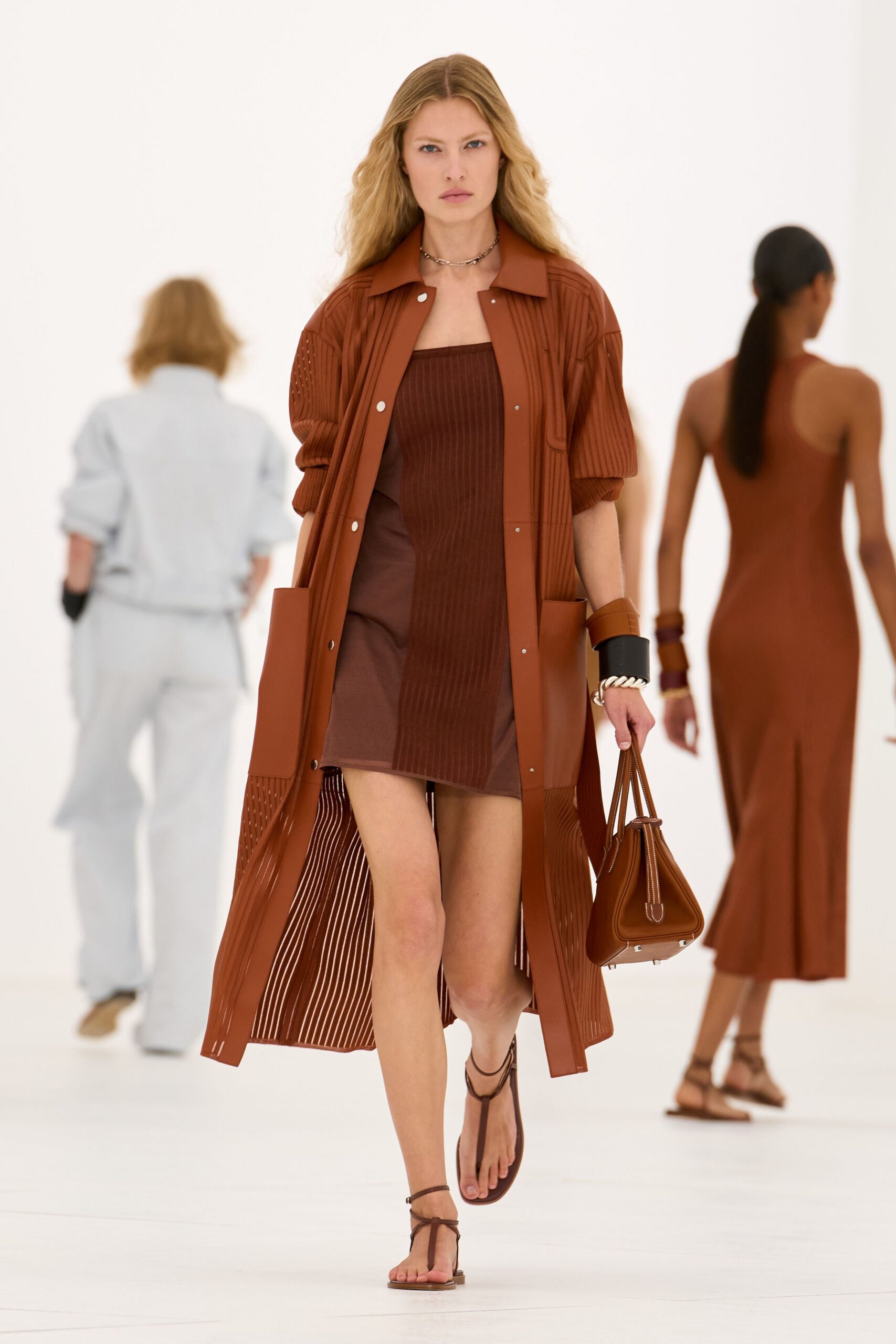 brown pleated leather shirt coat