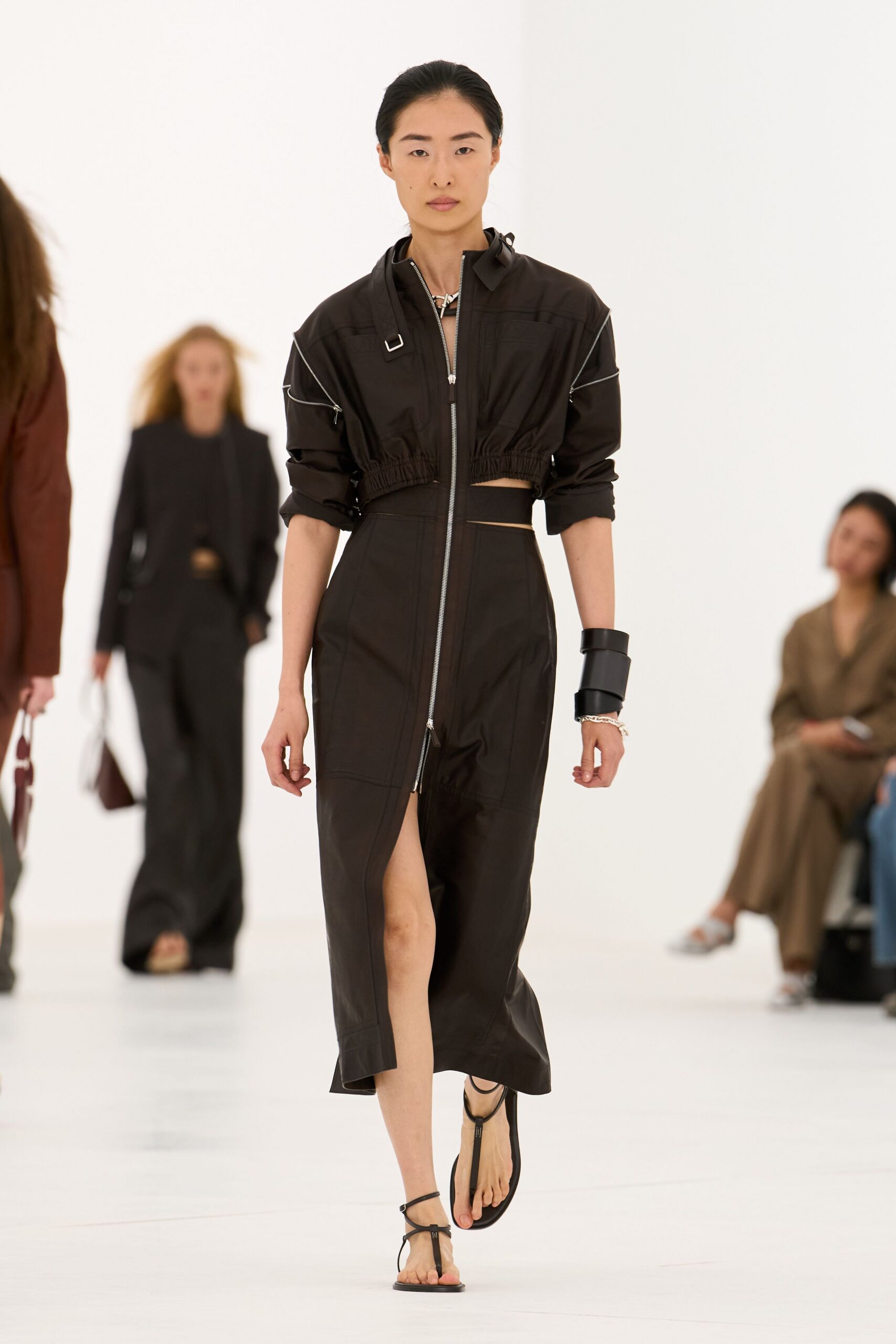 black zip-front cutout maxi dress