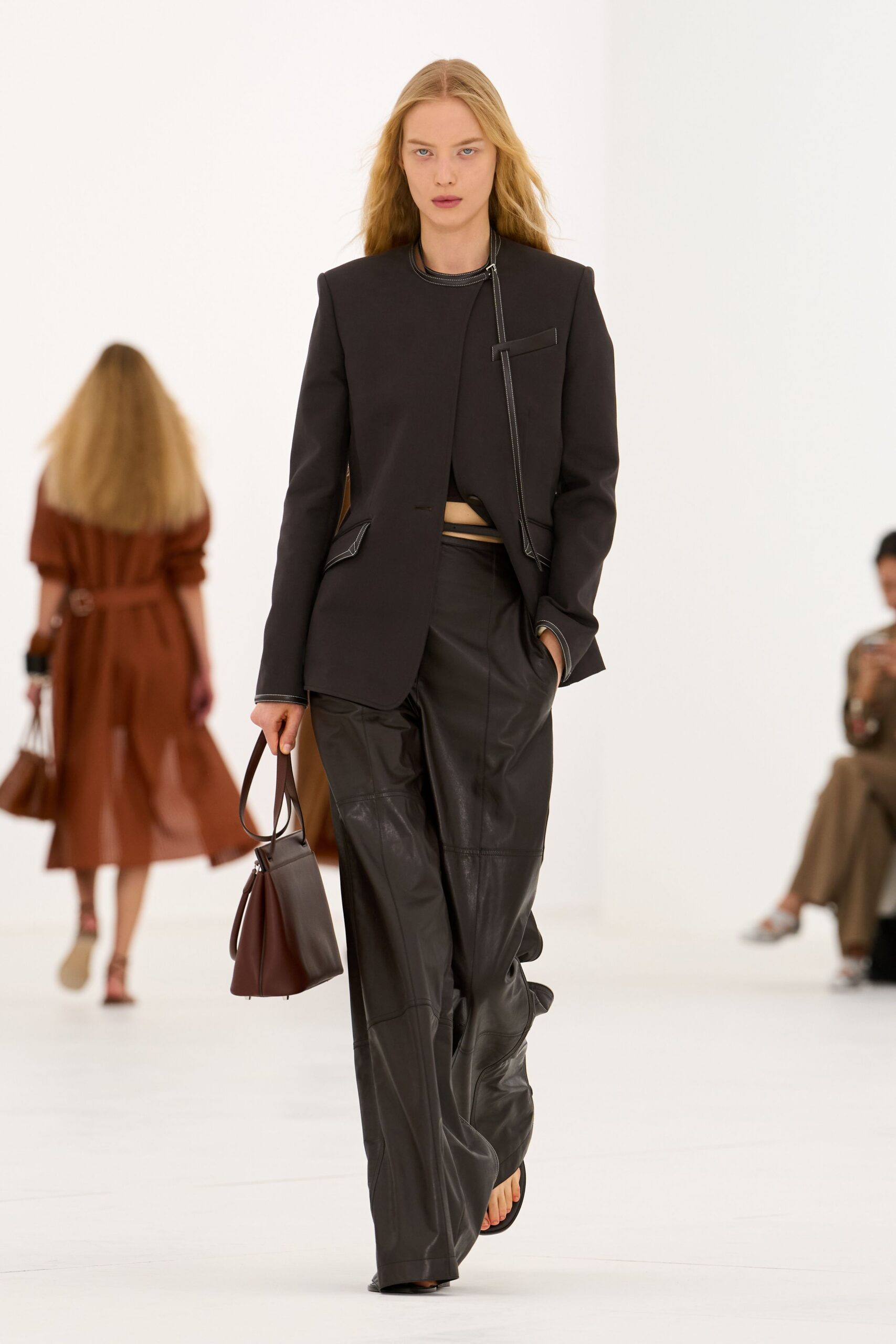 contrast-stitched black blazer