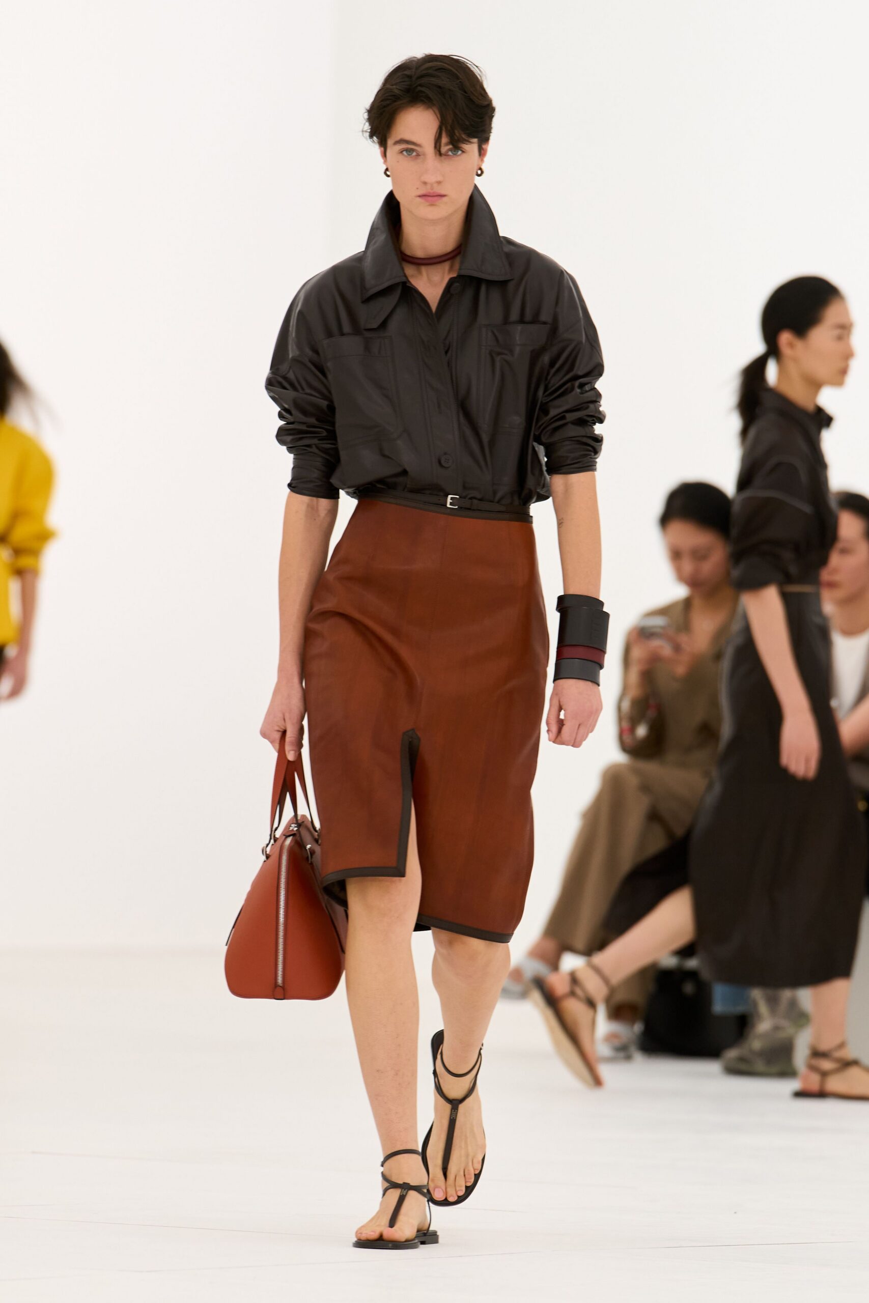 brown leather apron skirt