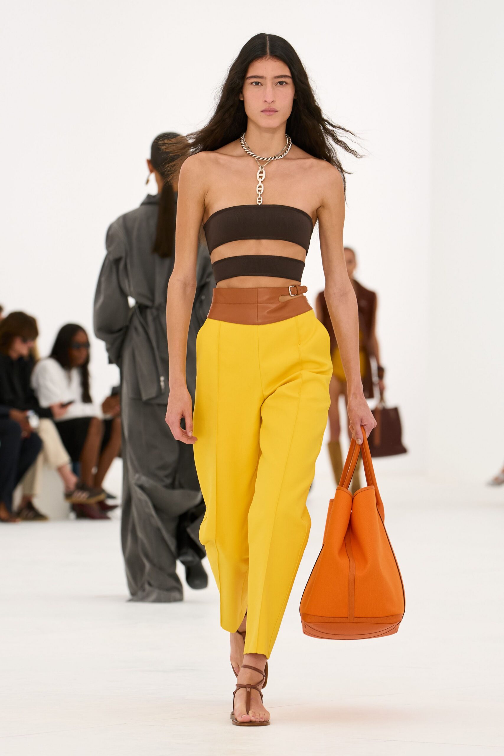 yellow high-waisted tailored pants