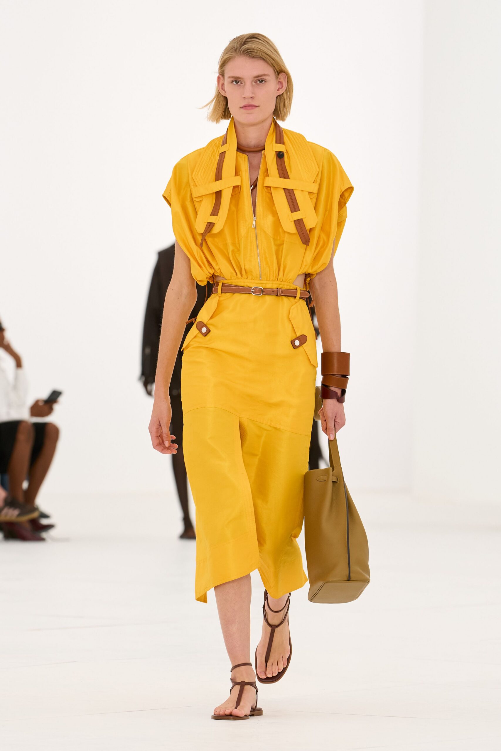 yellow utility midi dress