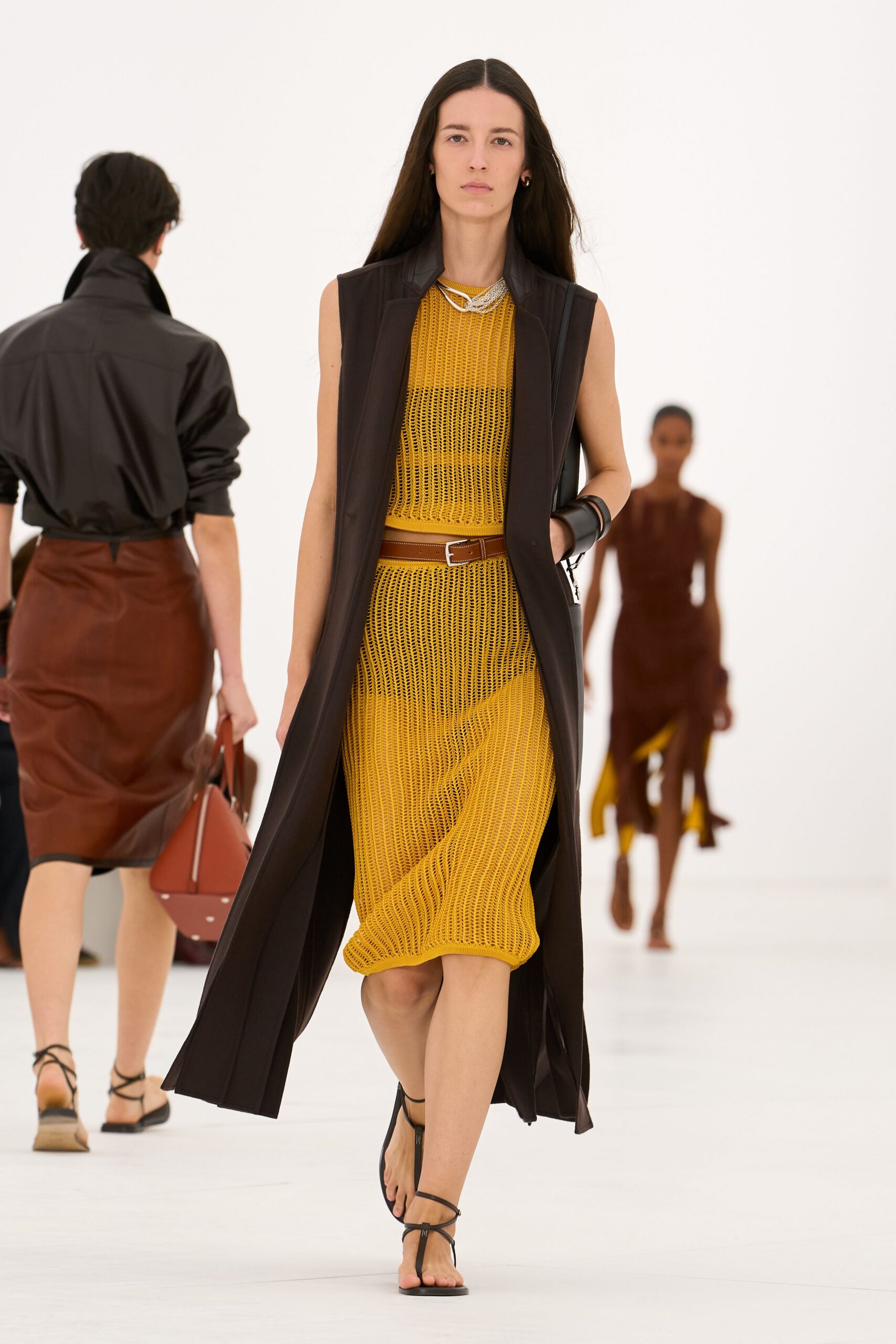 yellow open-knit midi dress