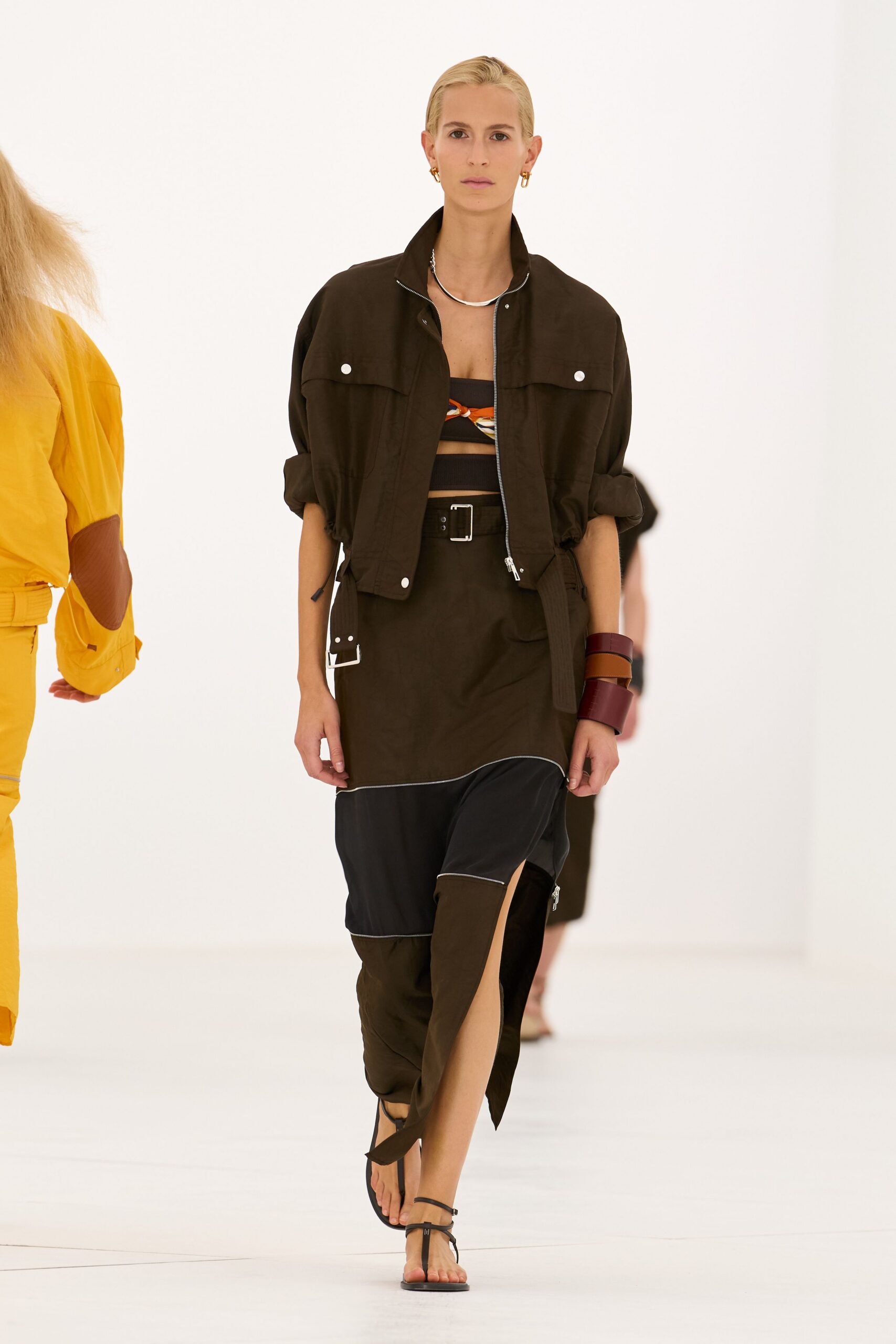 brown utility jacket with cutout bandeau