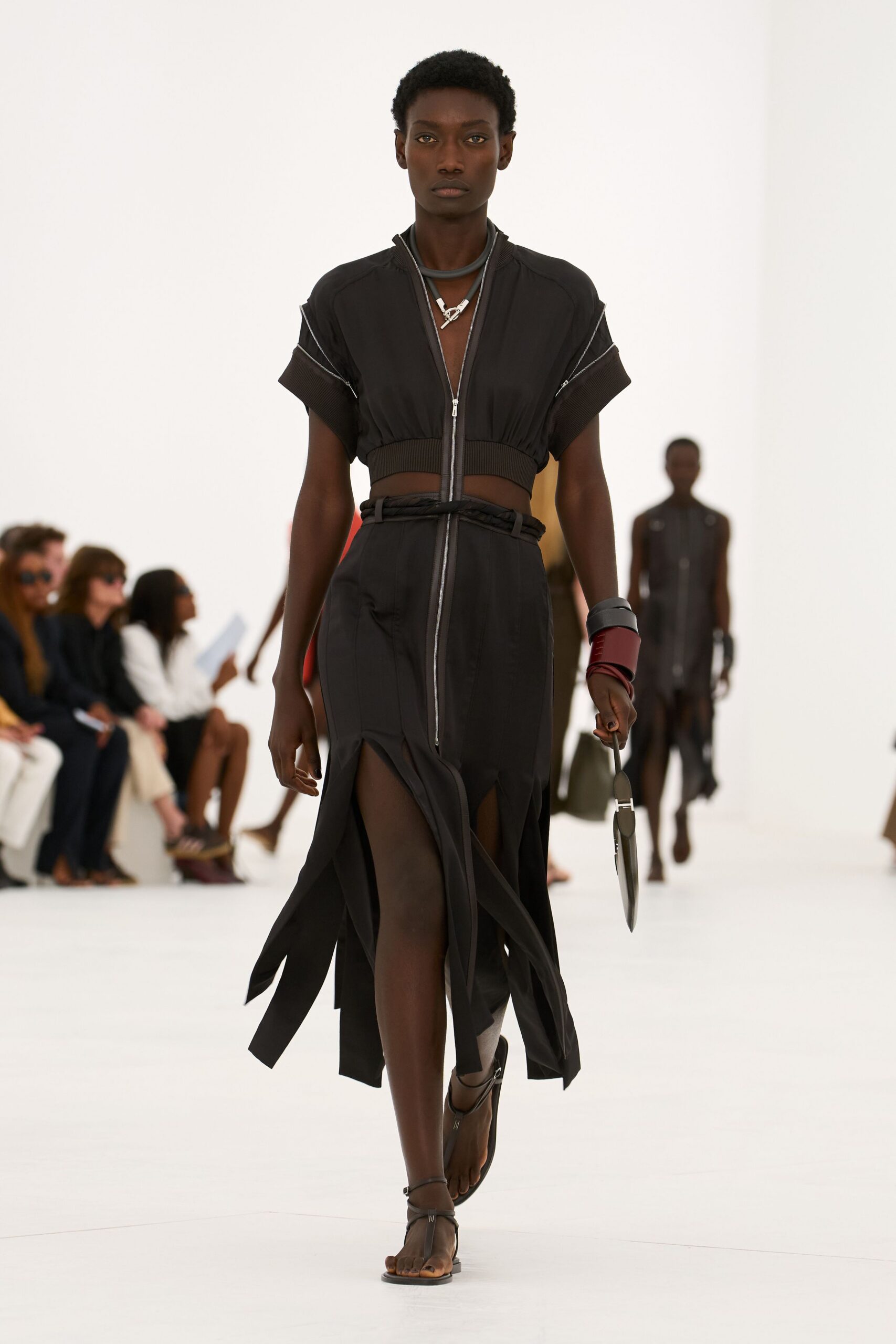 cropped bomber jacket and split skirt