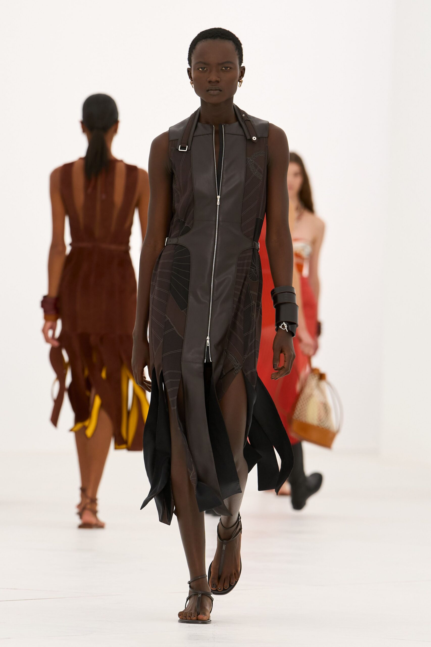 harness-style zip-front maxi dress