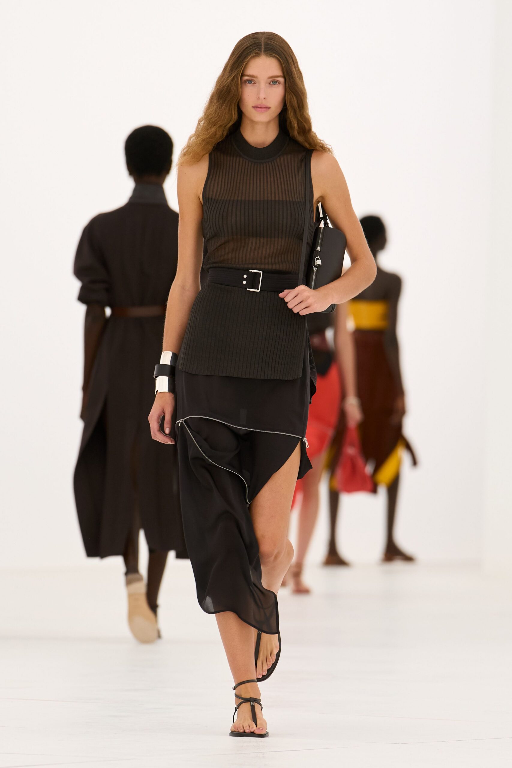 sheer ribbed asymmetric black dress