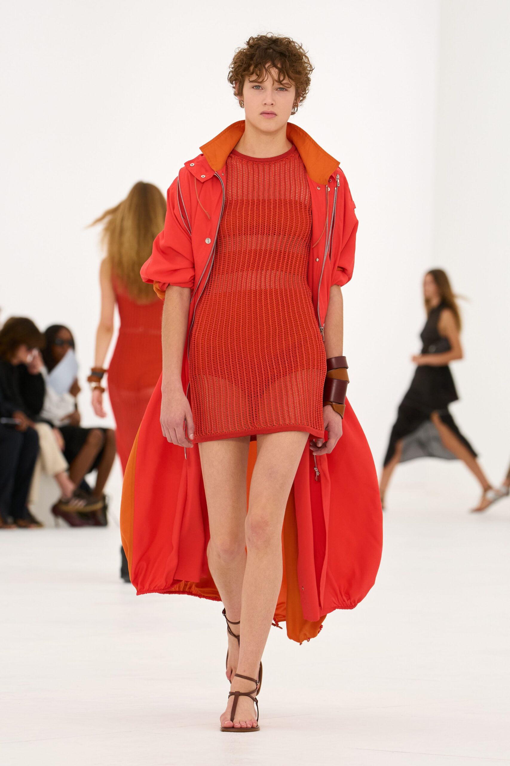 orange open-knit mini dress