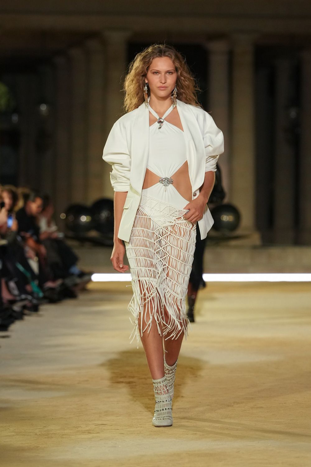 white cutout fringe halter dress