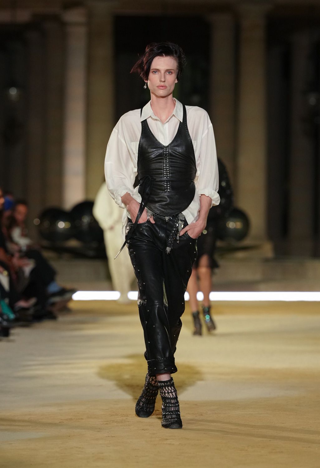 black leather apron top