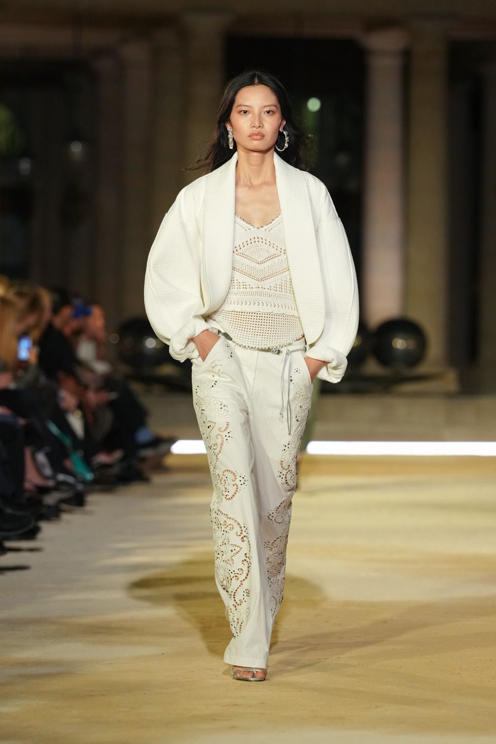ivory open-front long-sleeve relaxed flowing cropped jacket