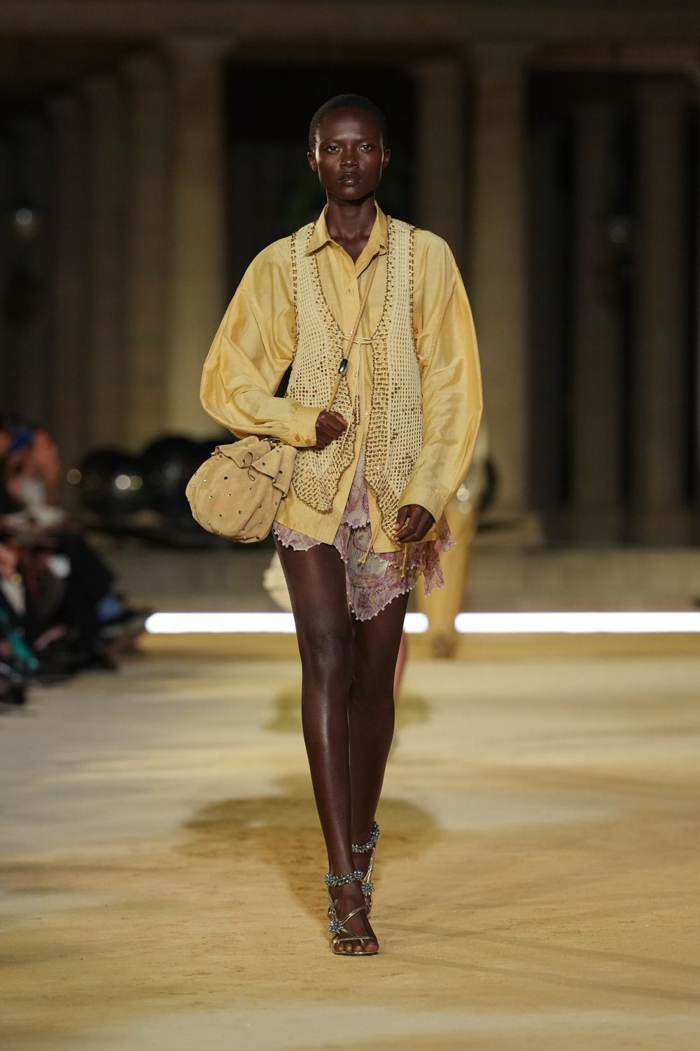 yellow oversized shirt with crochet vest