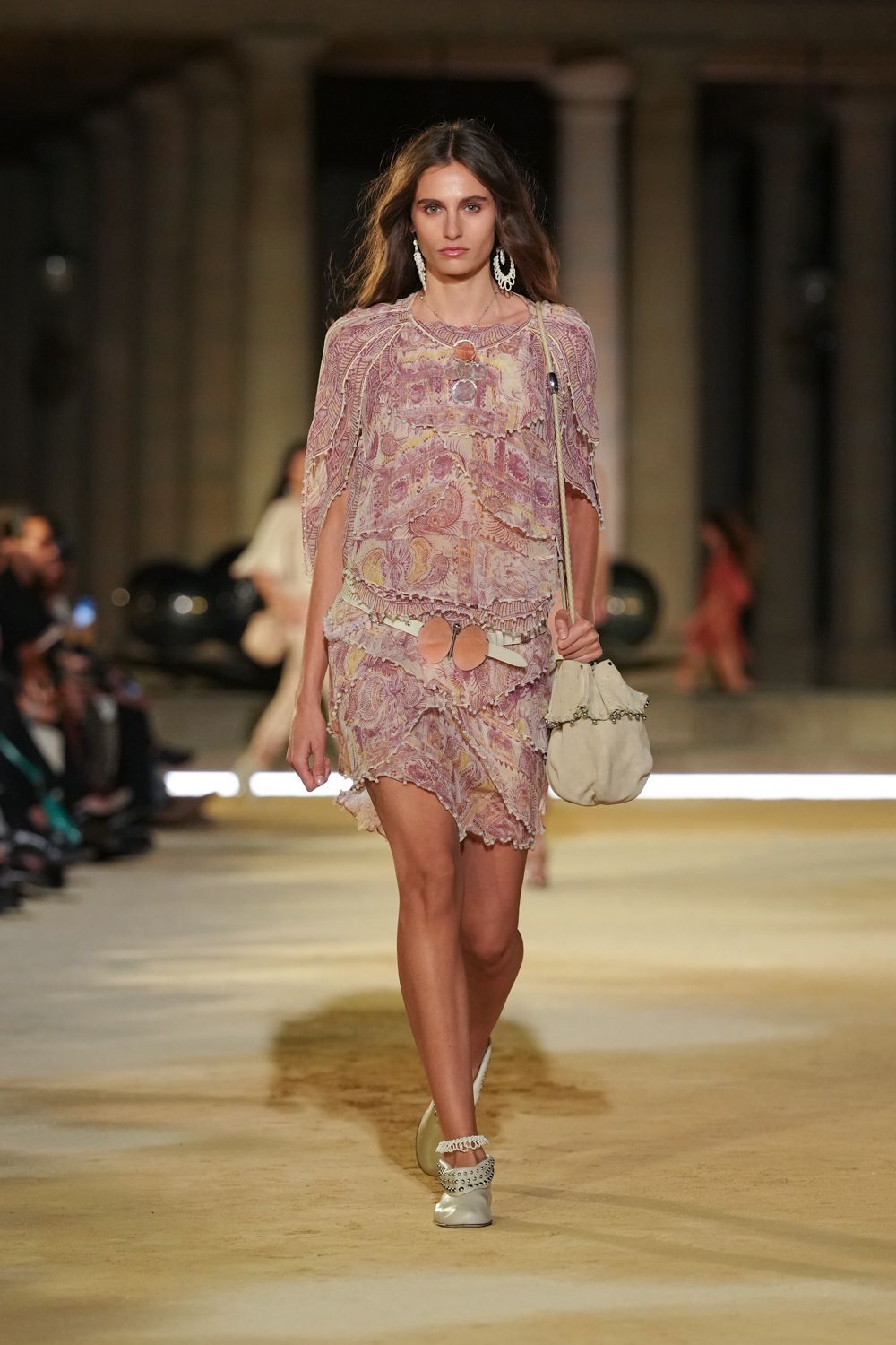 paisley ruffled chiffon mini dress