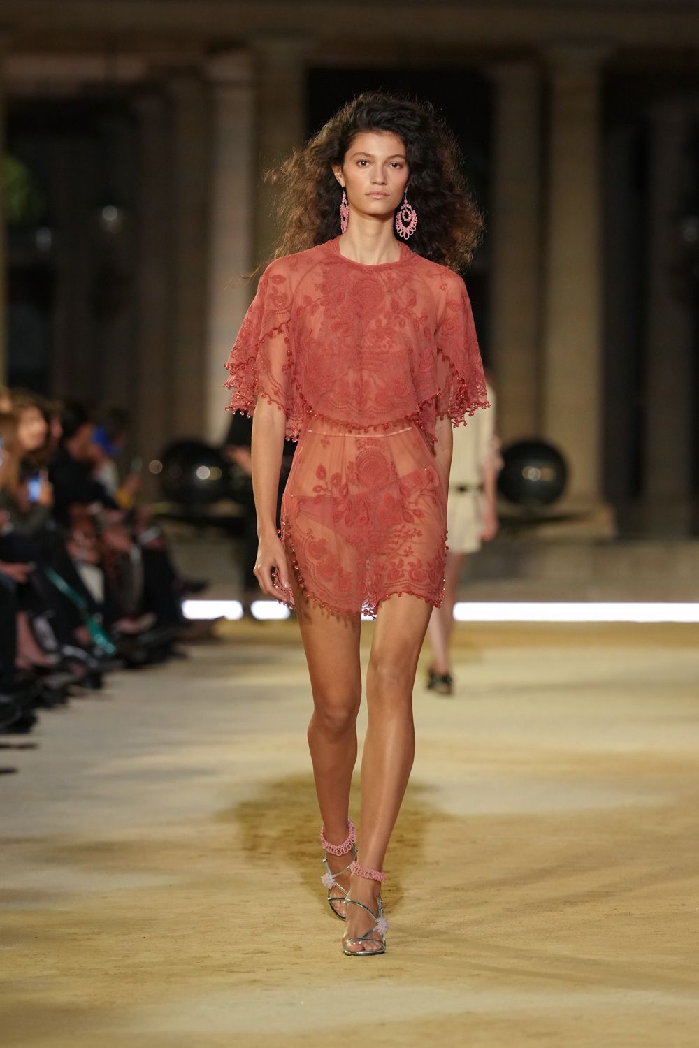sheer embroidered pink mini dress