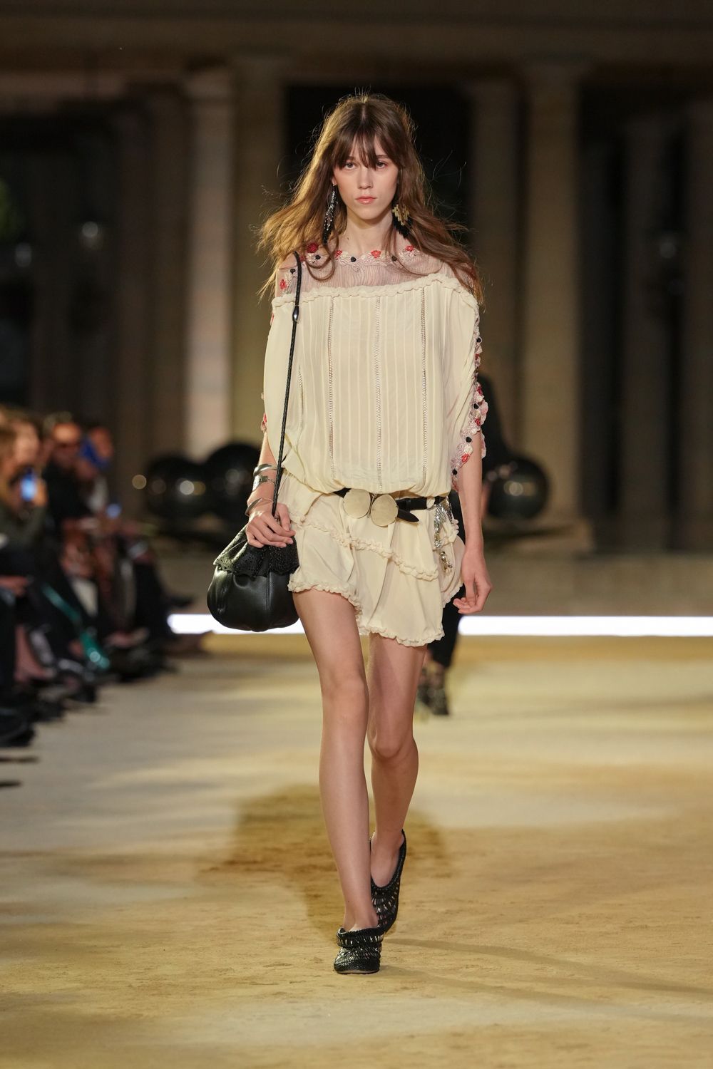 embroidered off-shoulder chiffon romper
