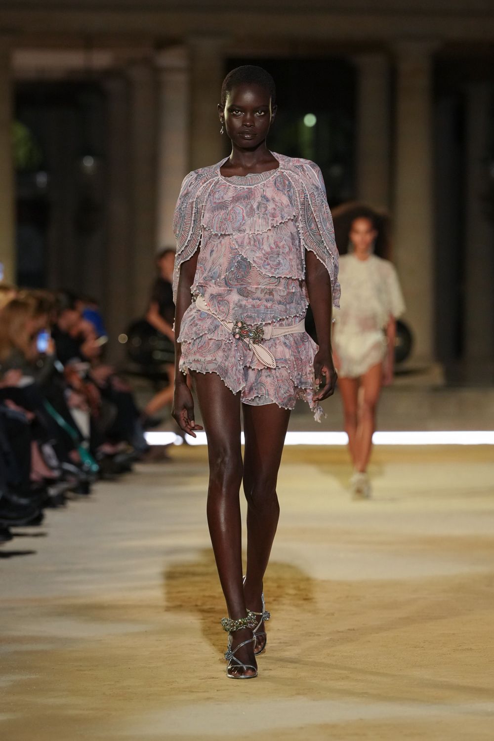 ruffled paisley chiffon romper