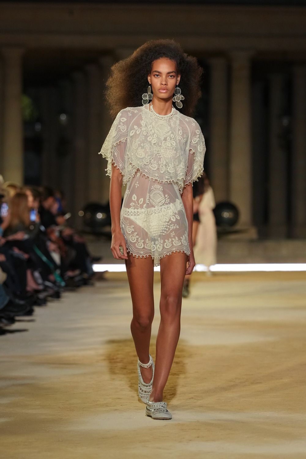 sheer embroidered lace mini dress