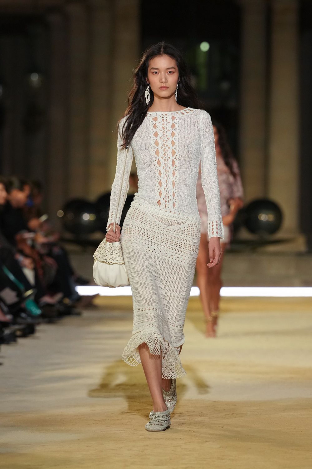 ivory open-knit midi dress